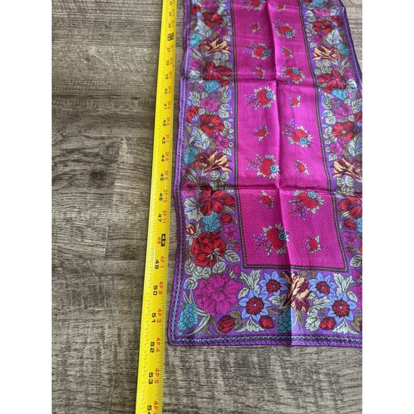 Vintage Liz Claiborne 100% Silk Scarf Purple Flowers Floral Vibrant Rectangle - Picture 10 of 11